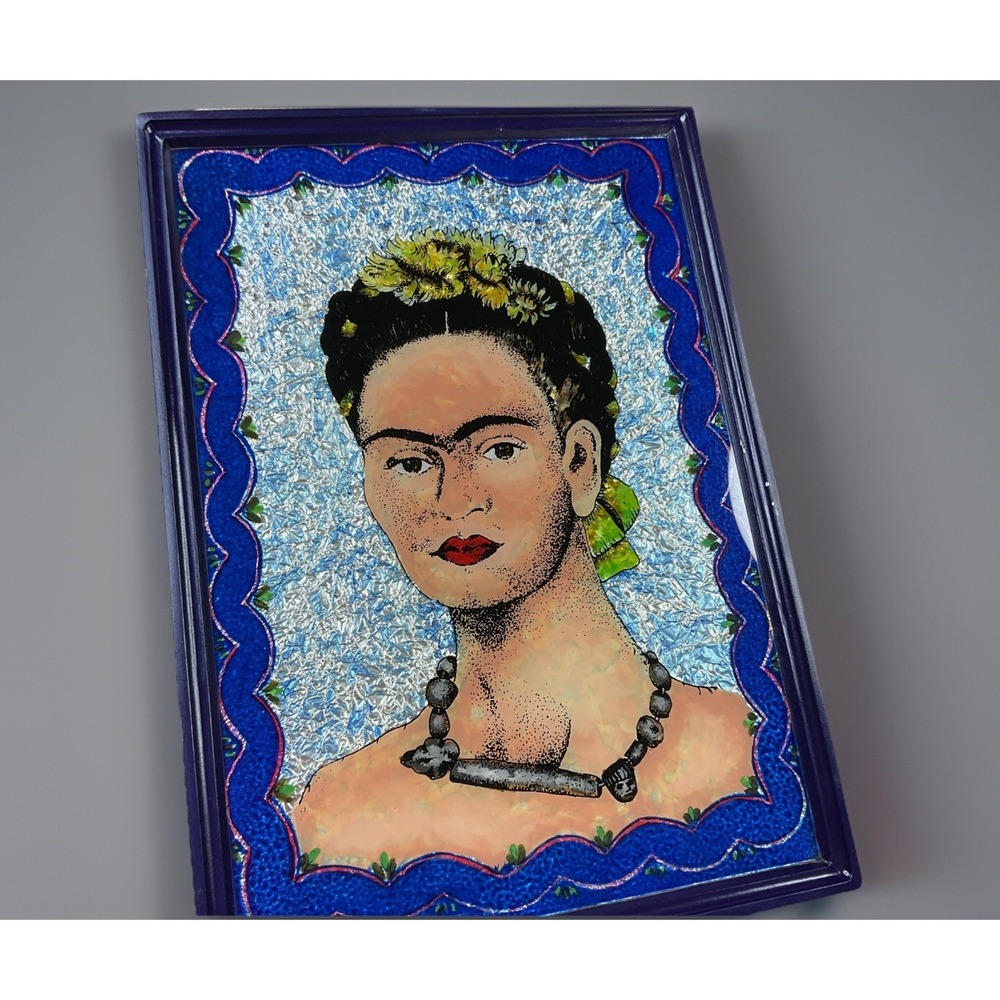 Frida Kahlo Portrait Art Flowers Framed Handmade Artwork Mexican 14x10 Wall Art